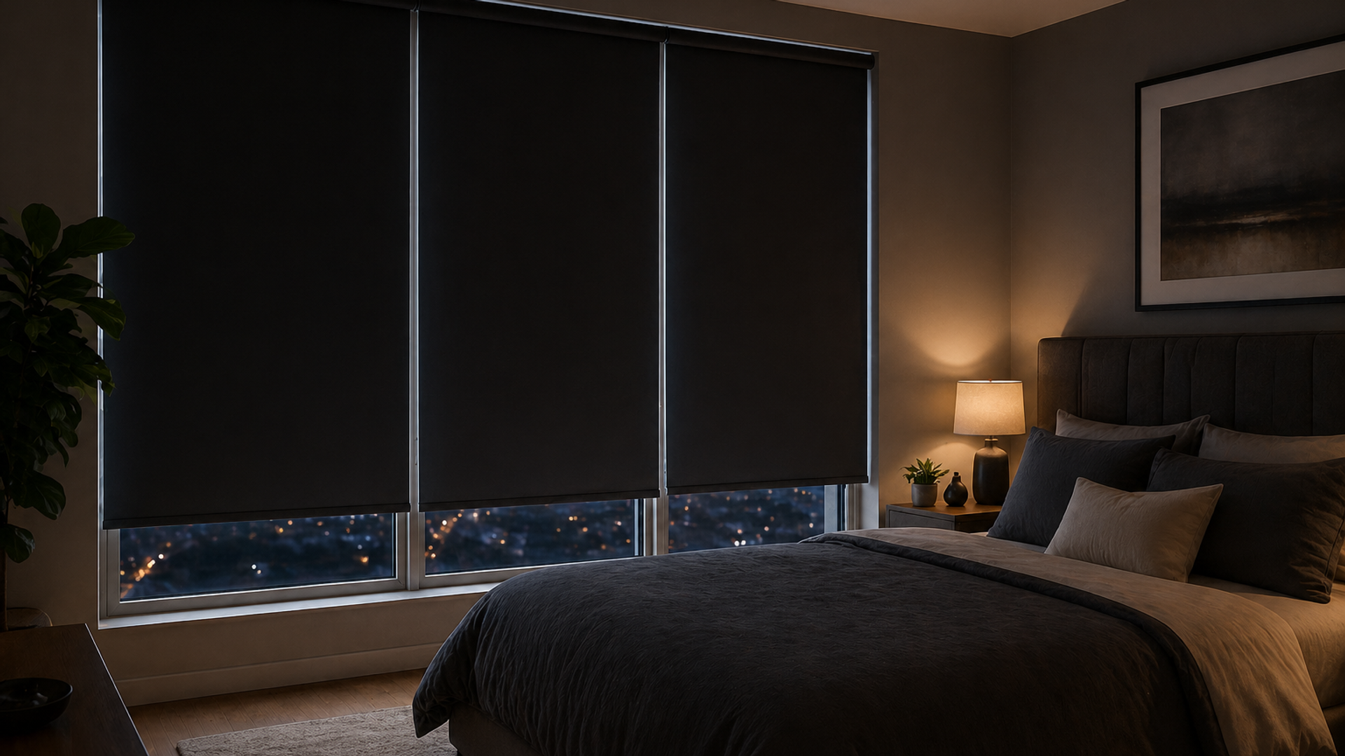 Modern roller blackout blinds in minimalist home