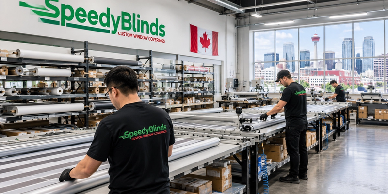 Alberta-made custom blinds being manufactured in Calgary factory at Speedy Blinds