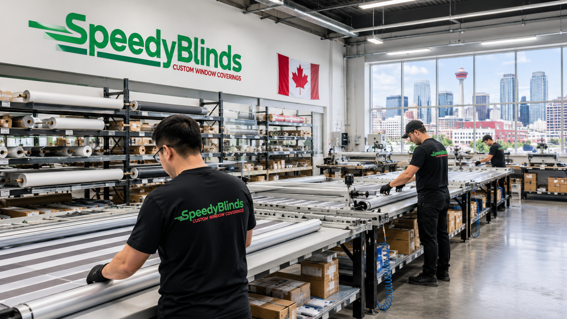 Alberta-made custom blinds being manufactured in Calgary factory at Speedy Blinds