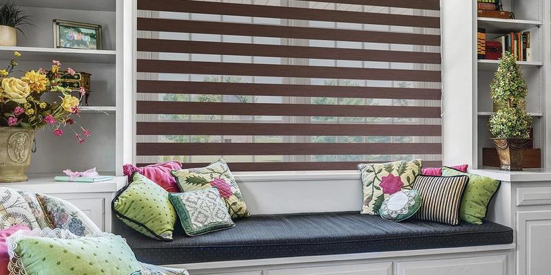 Modern zebra shades in a Calgary living room with natural light filtering