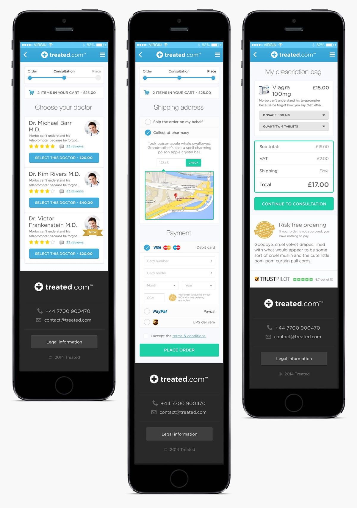 Treated.com mobile screens
