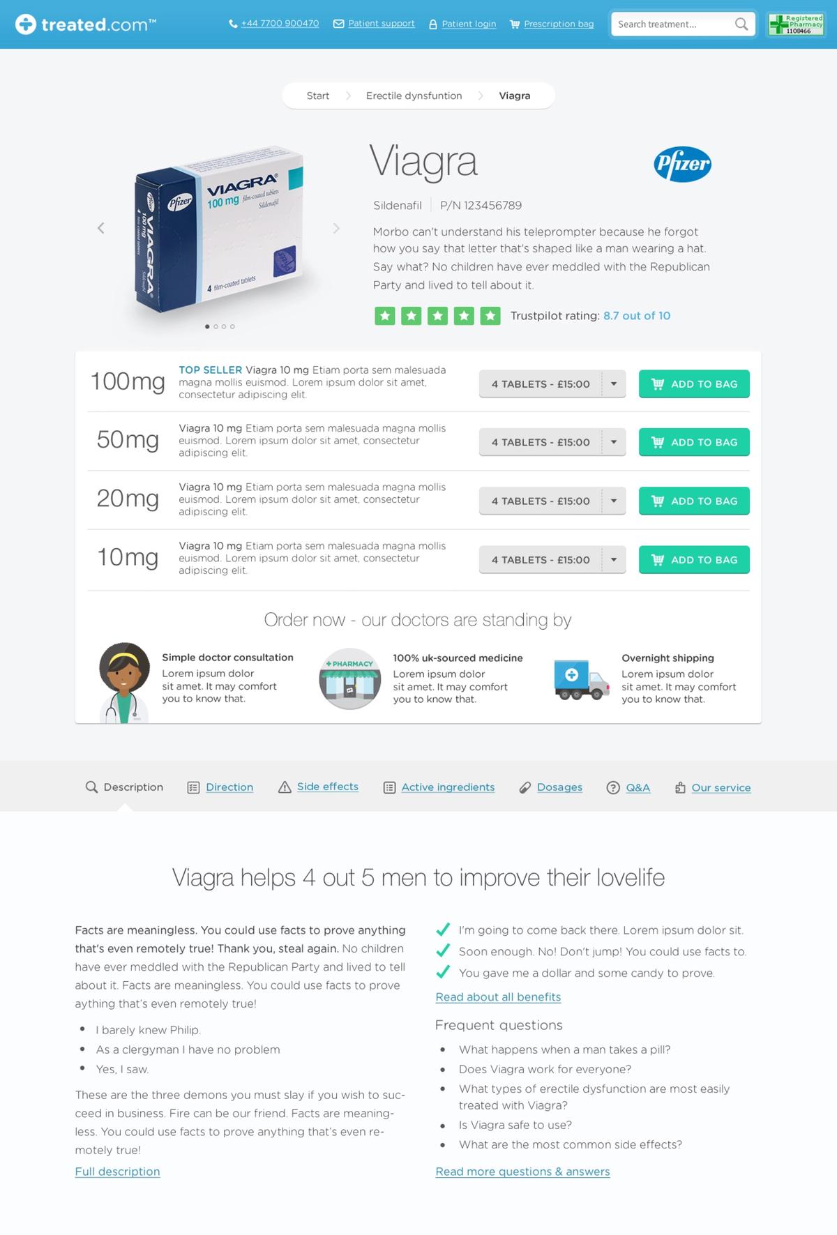 Treated.com product screen