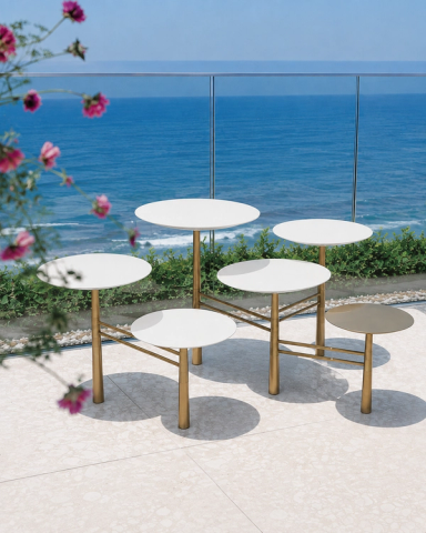 White Pebble Low Table Brass