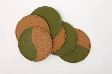 Green Horizon Embossed Leather Coaster