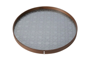 Walnut Round Leather Angular Tray