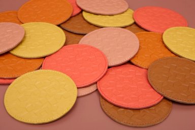 Orange/Brown/Salmon/Pink   /Yellow Embossed Leather Coaster Circle