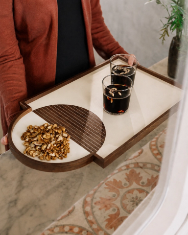 Cream Geometrik Circle Tray