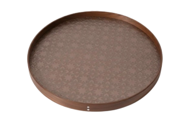 Walnut Round Leather Angular Tray