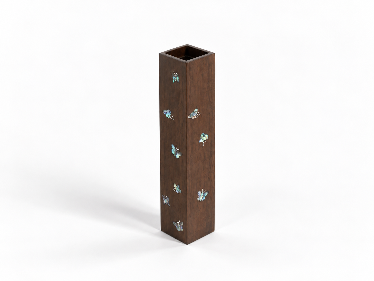 Opalescent Butterfly Inlay Wooden Vase