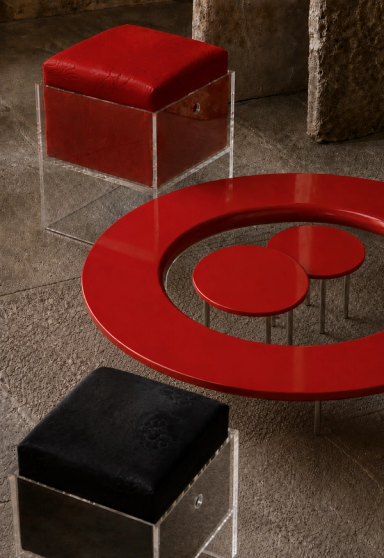 Red Coffee Bean Low Table