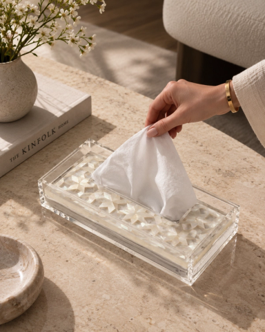 Clear Tissue Holder Mother Of Pearl