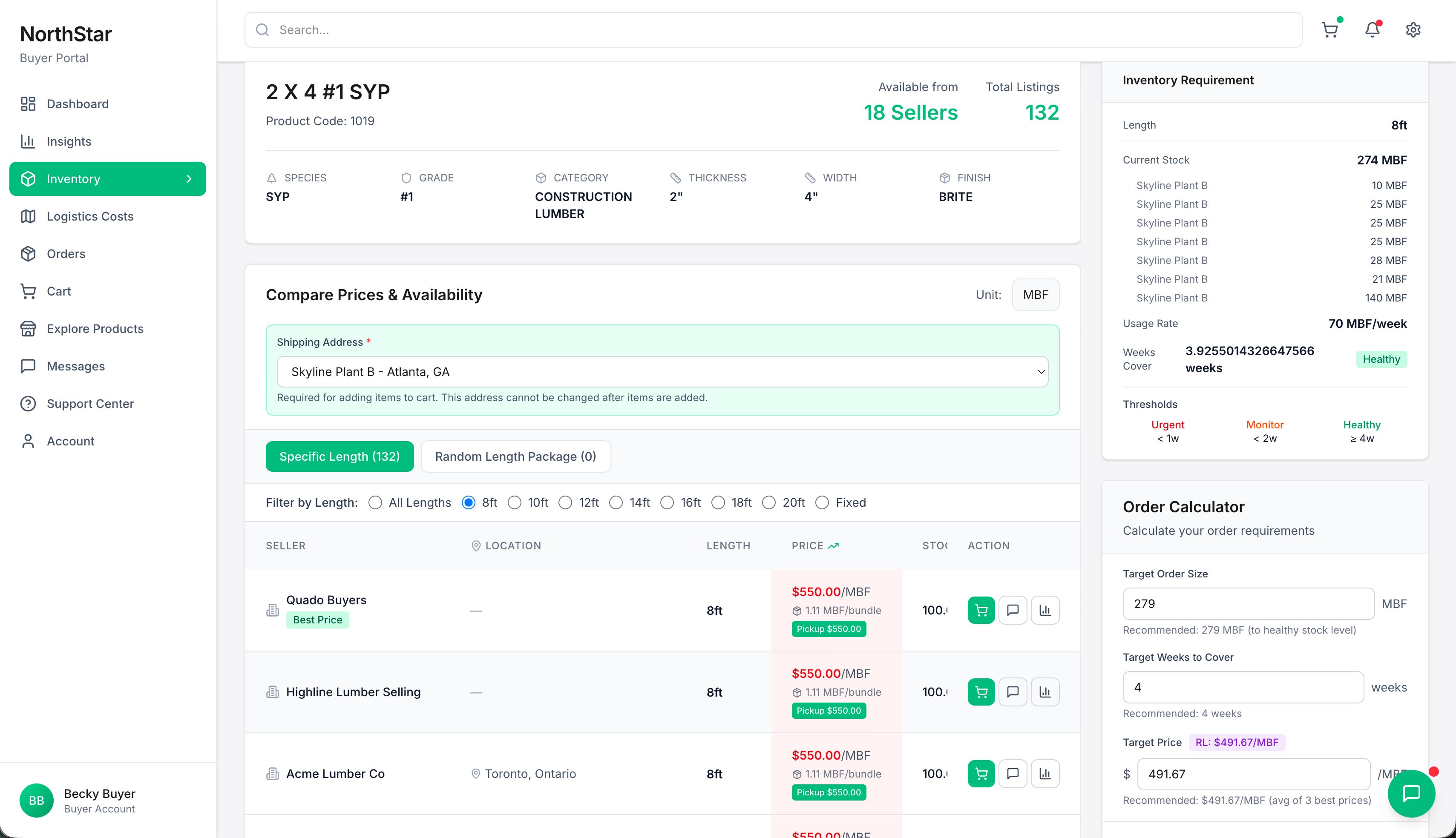 Three sellers compared side by side in GoFari, on price, availability and shipping time.