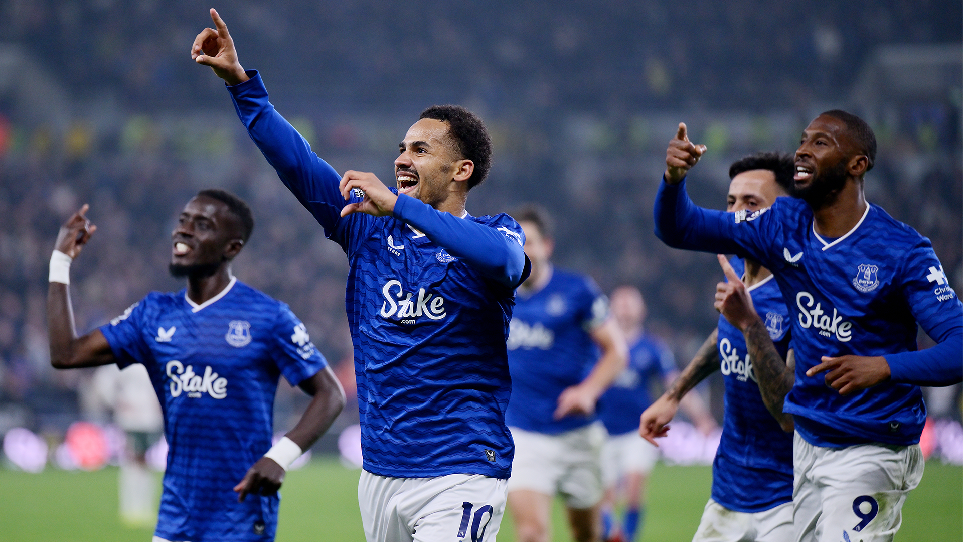 Everton Soccer Players in Stake.com Jerseys Celebrating a Goal on the Pitch