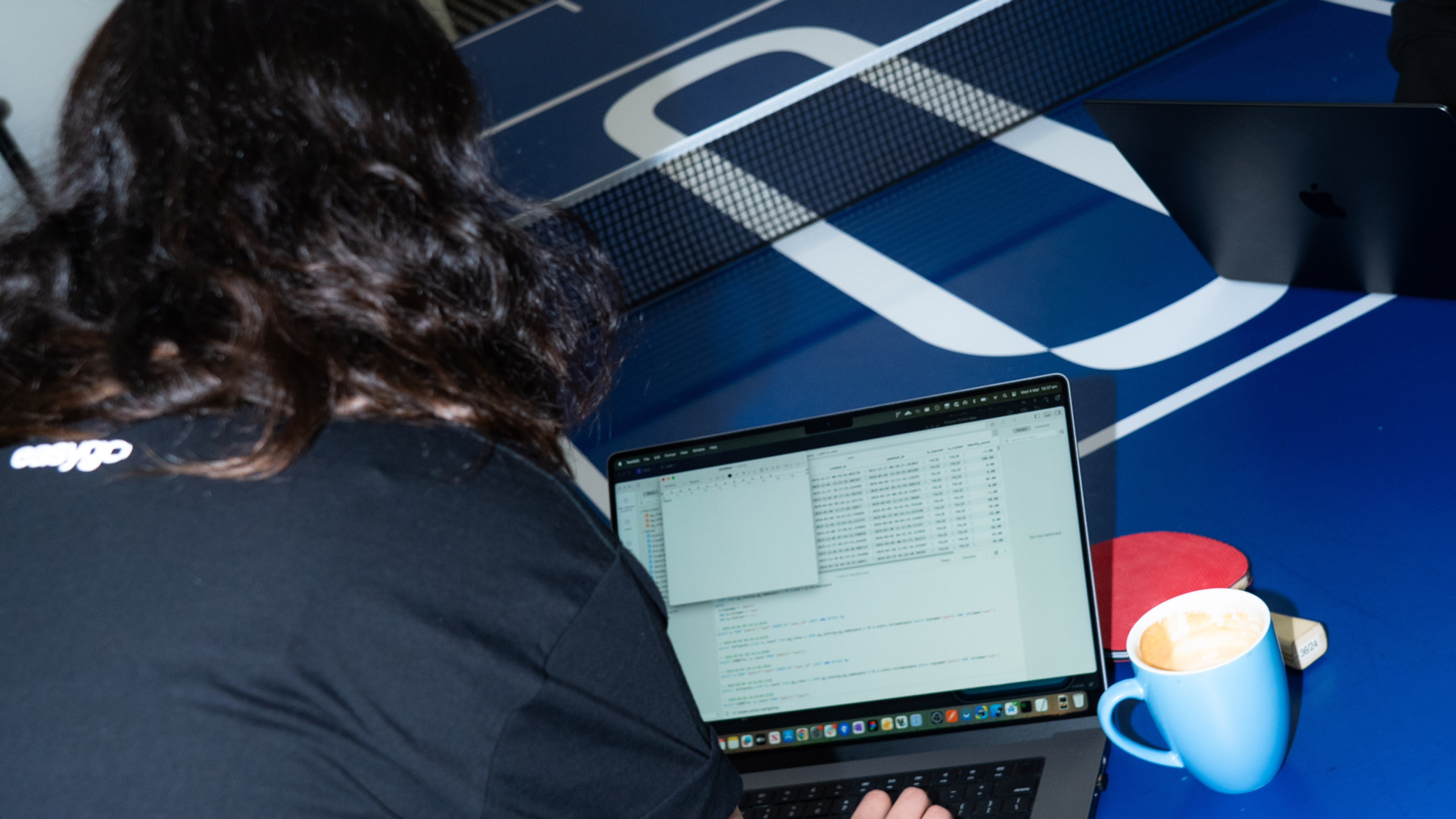 laptop on table tennis table