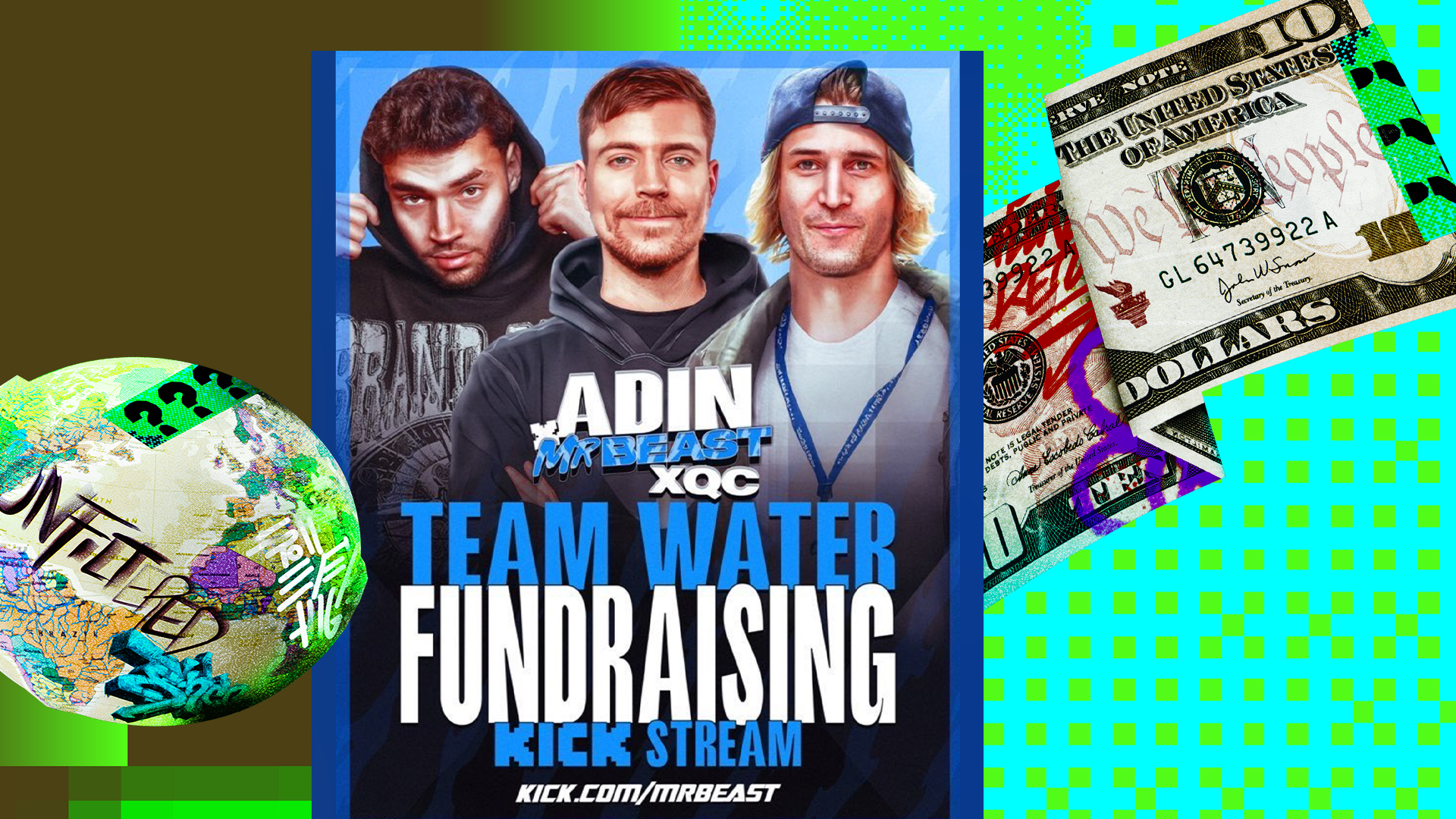 Adin Ross, Mr Brast, XQC Team Water Fundraising Stream on Kick