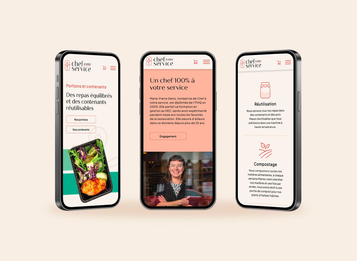 Site web mobile de Chef à votre service. Design web.