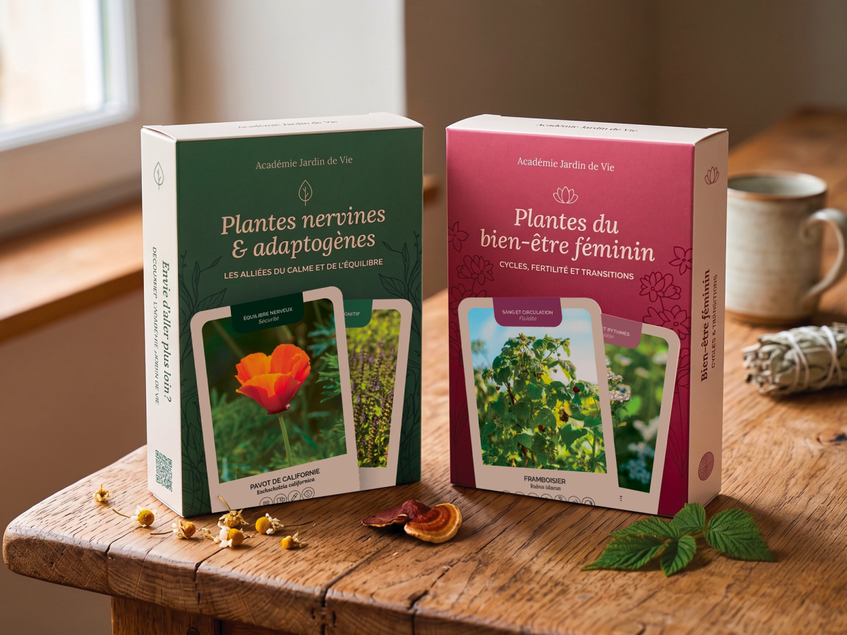 Duo de jeux de cartes Académie Jardin de vie, créés par Petit Strudel.