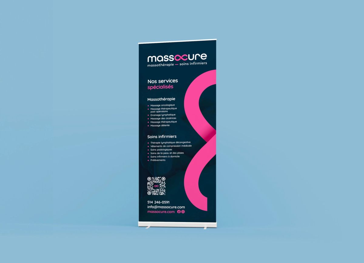 Design de bannière rétractable pour MassoCure. Graphisme.