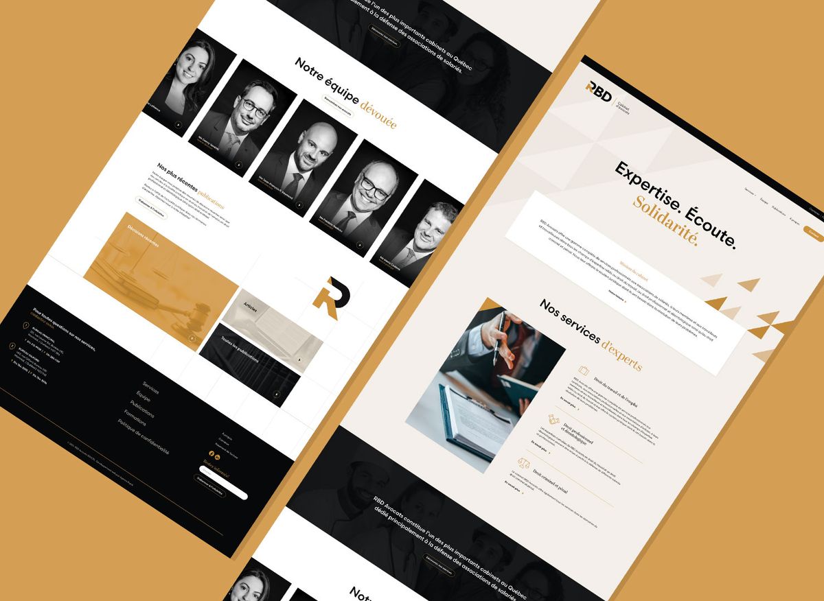 Design web complet du site de RBD Avocats. Design web.