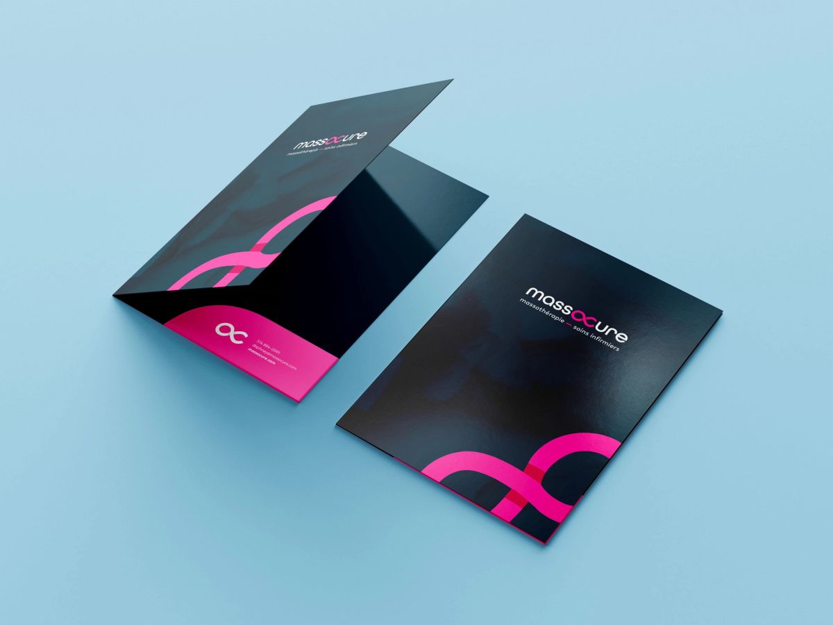 Papeterie et pochette pour MassoCure. Graphisme.