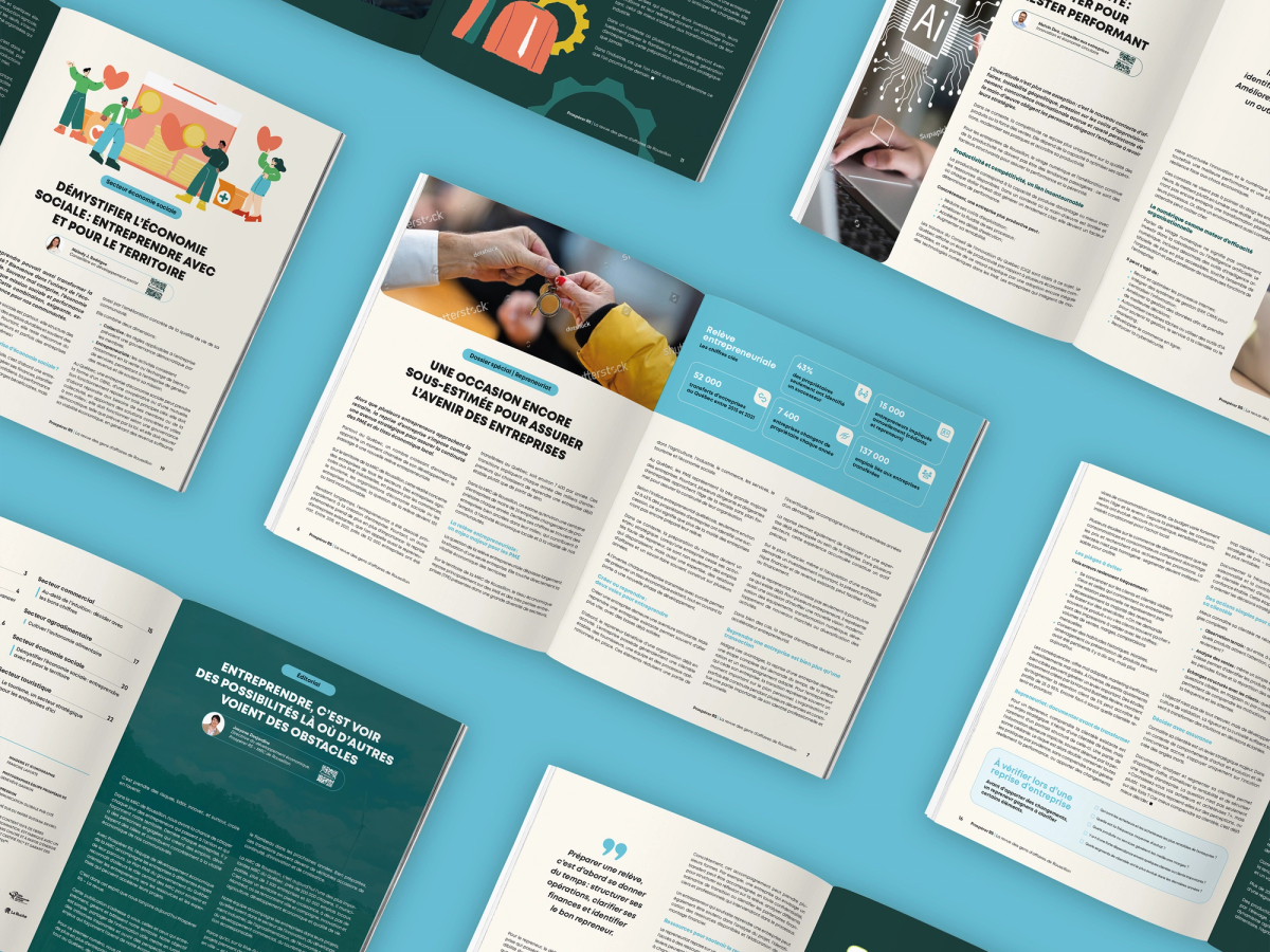 Pages intérieures de la revue ProspérerRS: grille graphique et mise en page