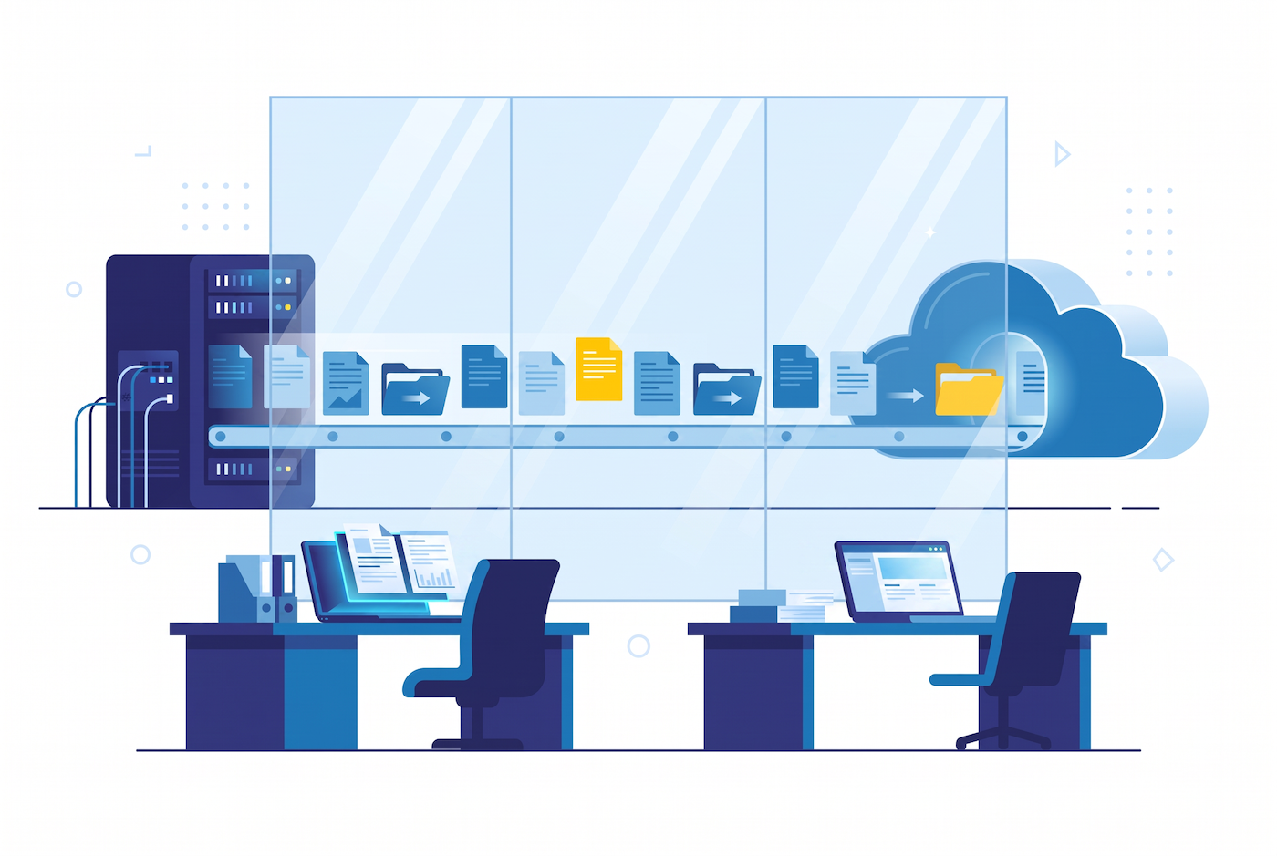 Users keep working while documents move