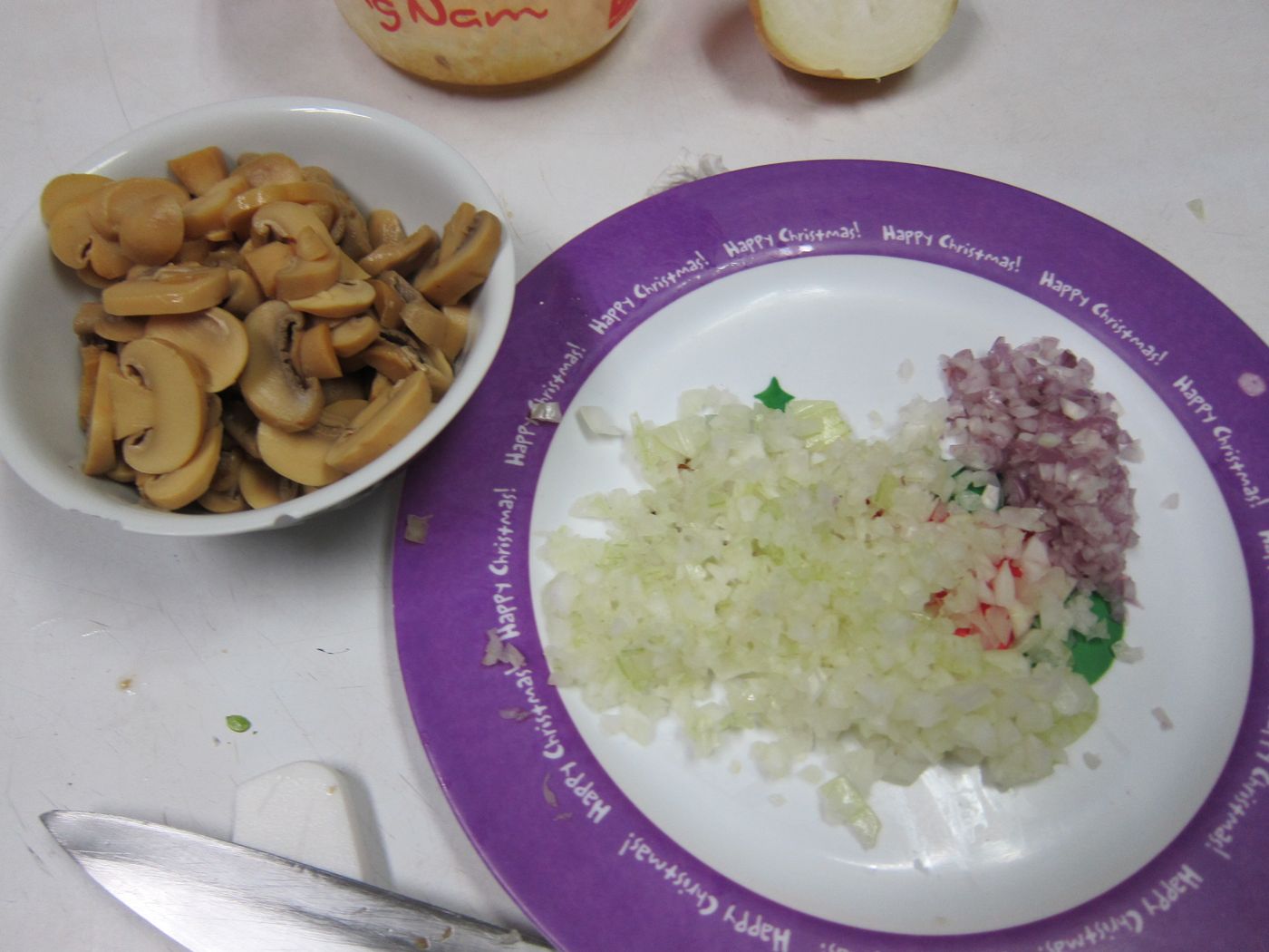 Chopped onions and mushrooms