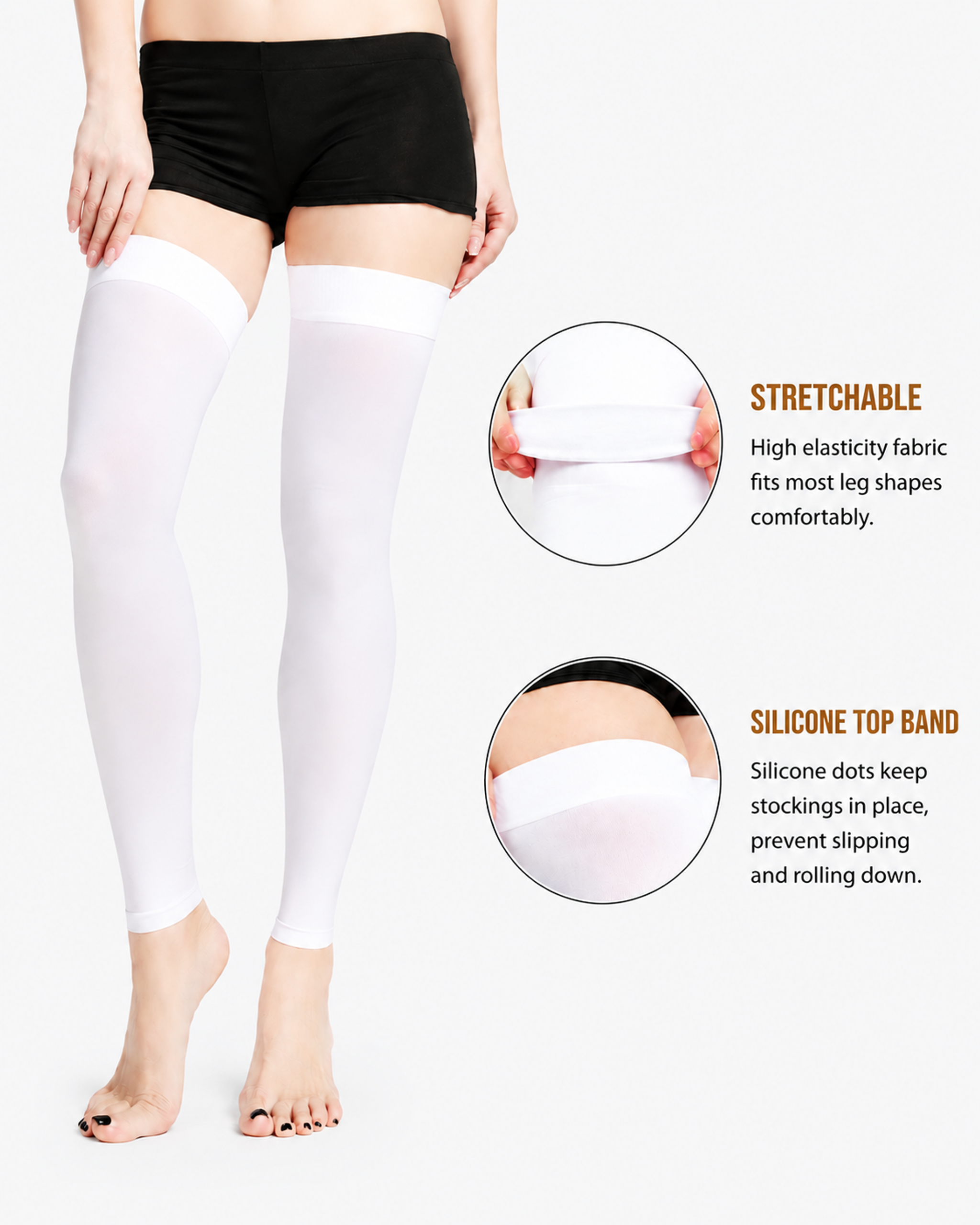 Thigh High Open Toe Compression Stockings 20-30mmHg for Varicose Veins thumbnail 7