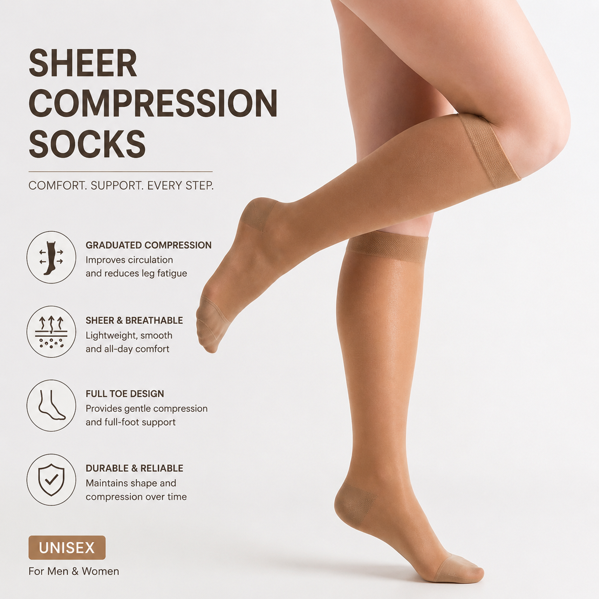 Calcetines de compresión graduada de grado médico, transparentes, de 20-30 mmHg; calcetines de compresión de alta calidad hasta la rodilla, ideales para correr y viajar