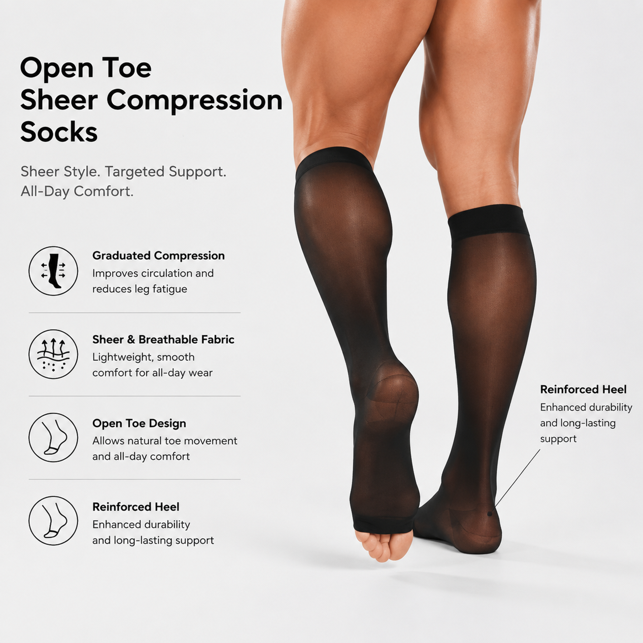 Sheer Medical-Knee-high Open Toe Compression Stockings  20-30mmHg for Varicose Veins thumbnail 3