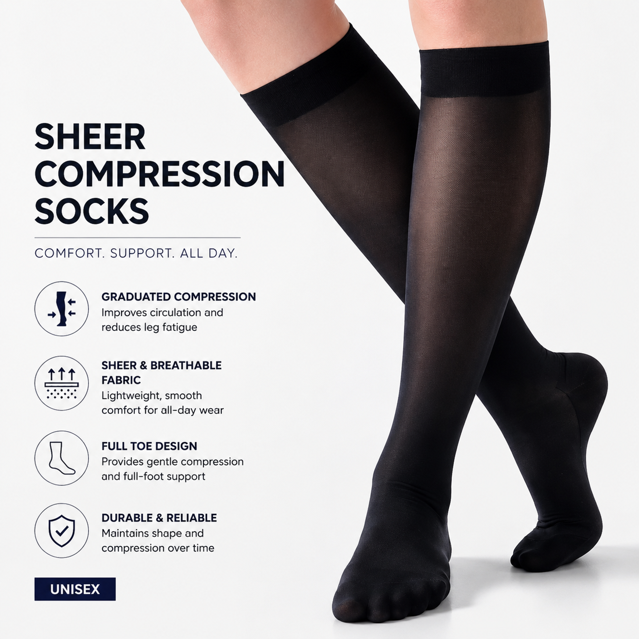 Sheer Medical Grade 20-30 mmHg Graduated Compression Socks high quality Knee High socks for travel /long standing thumbnail 2