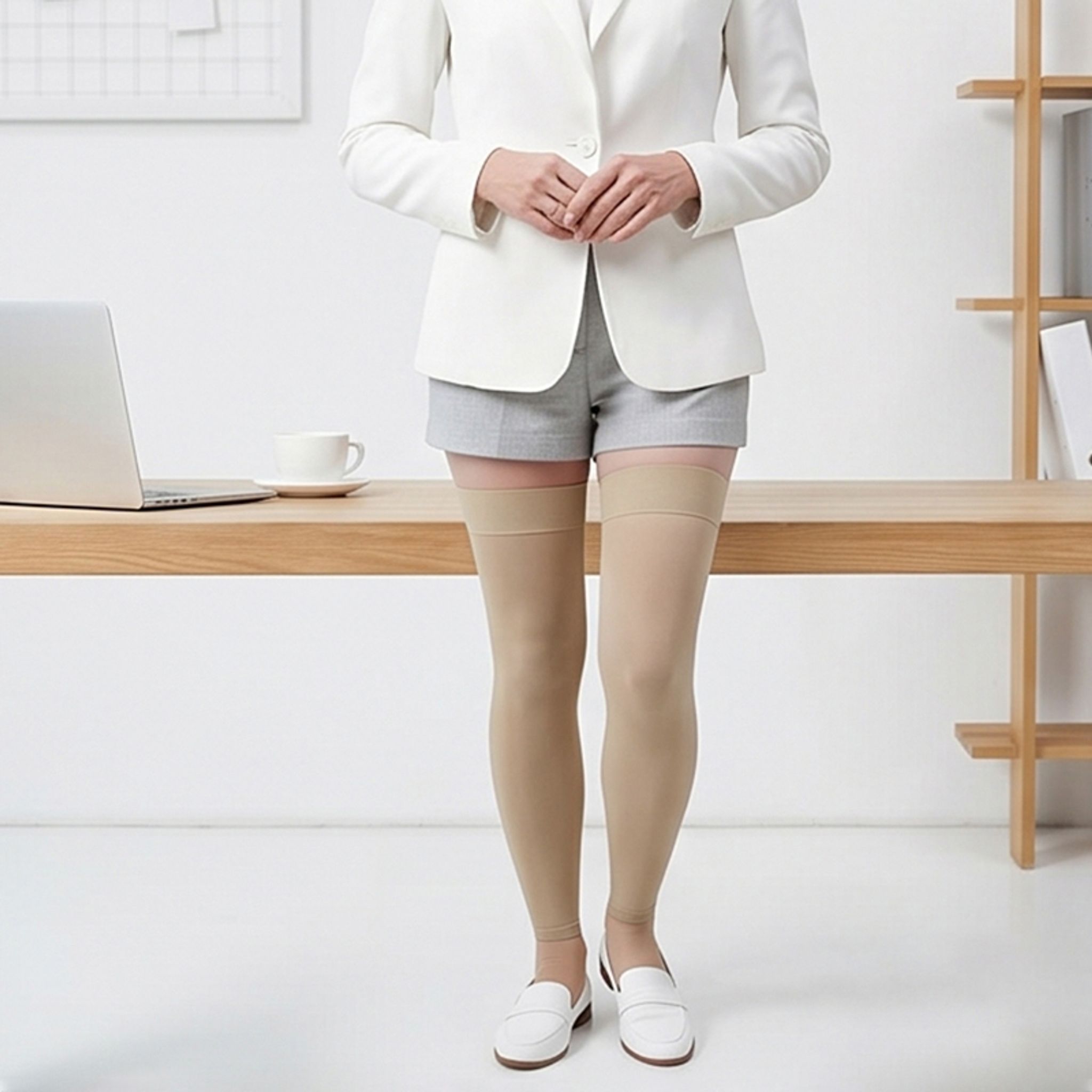 Medical Compression Stockings for Women 20-30mmHg Varicose Vein Pantyhose Knee High with Anti Slip Silicone Band Graduated thumbnail 14