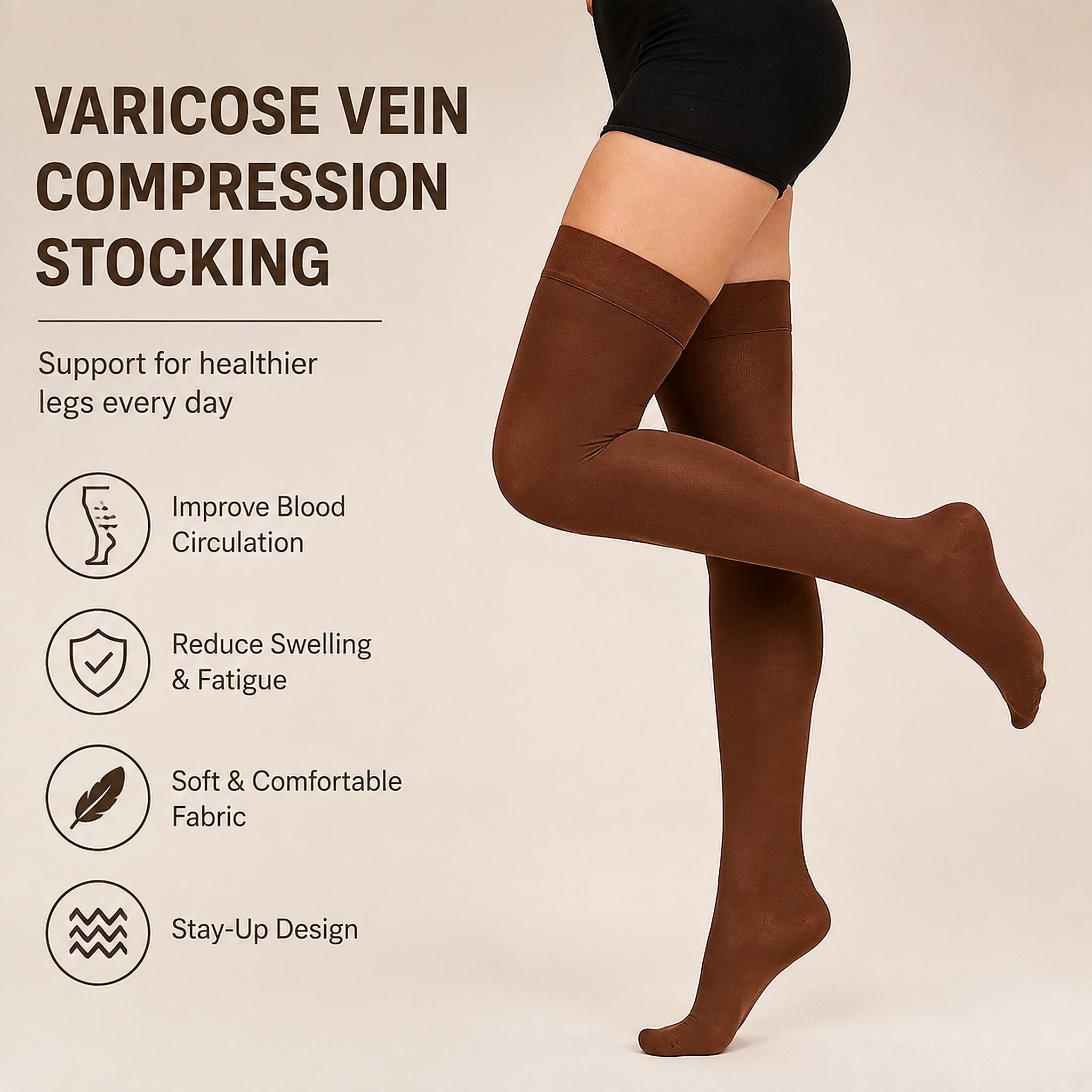 Medias de compresión médicas para mujer 20-30mmHg, pantimedias para varices hasta la rodilla, con banda de silicona antideslizante y compresión graduada miniatura 36