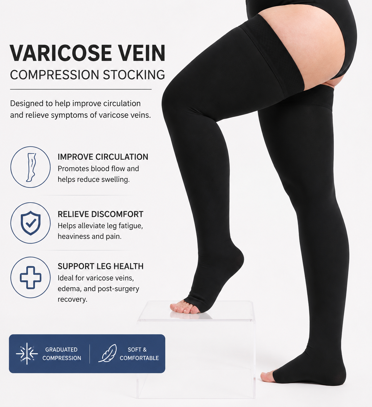 20-30 mmHg Compression Stockings for Men and Women, Thigh High Length, Dot-Top, Open Toe detail 5