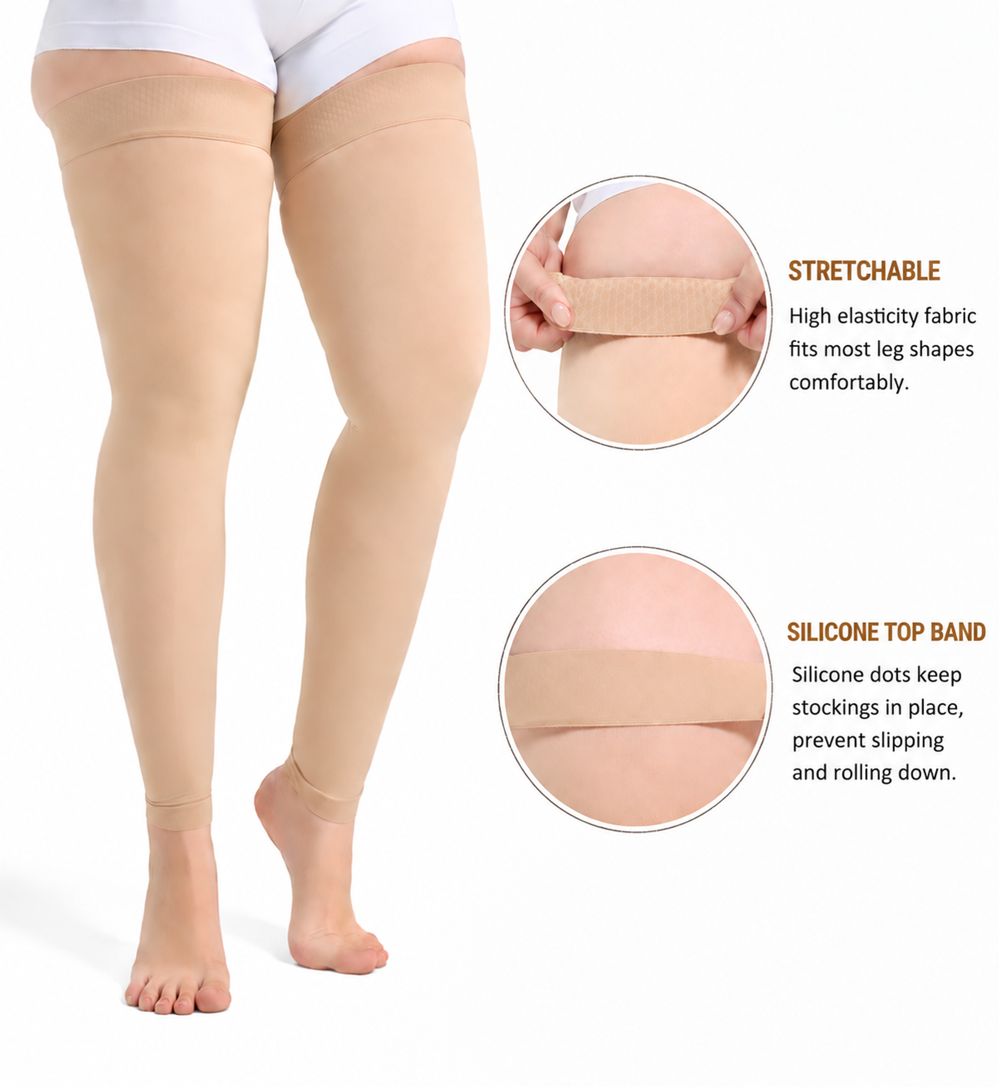Thigh High Open Toe Compression Stockings 20-30mmHg for Varicose Veins thumbnail 9