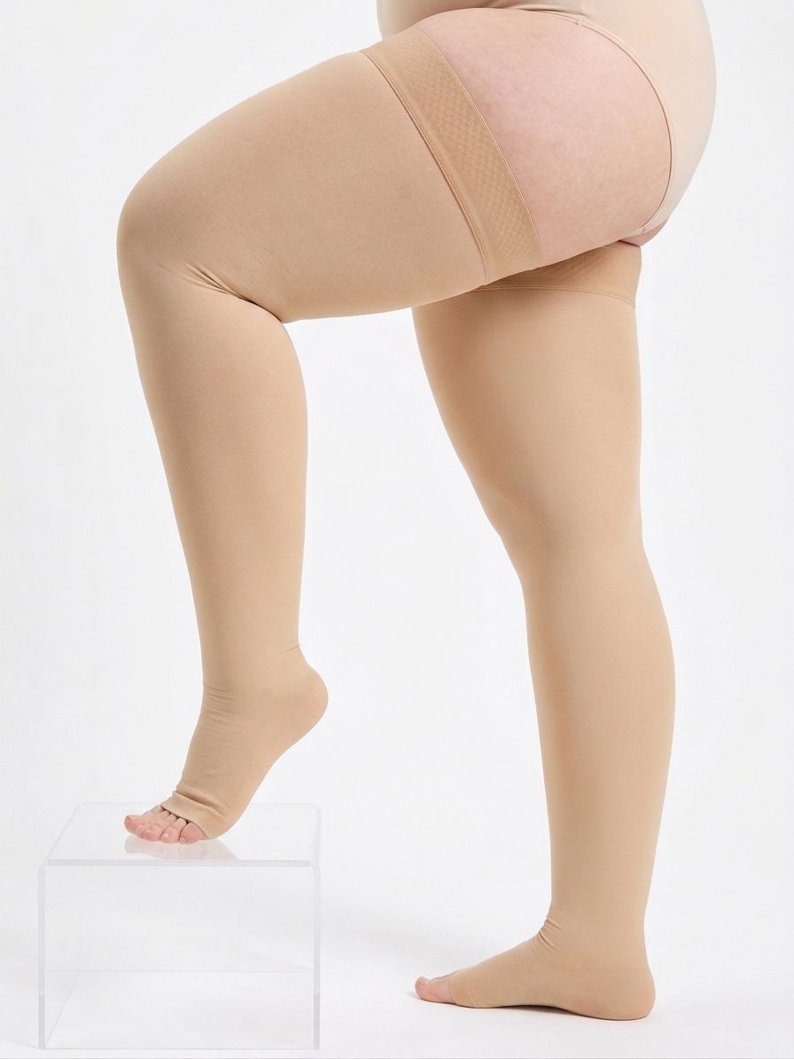 20-30 mmHg Compression Stockings for Men and Women, Thigh High Length, Dot-Top, Open Toe detail 1