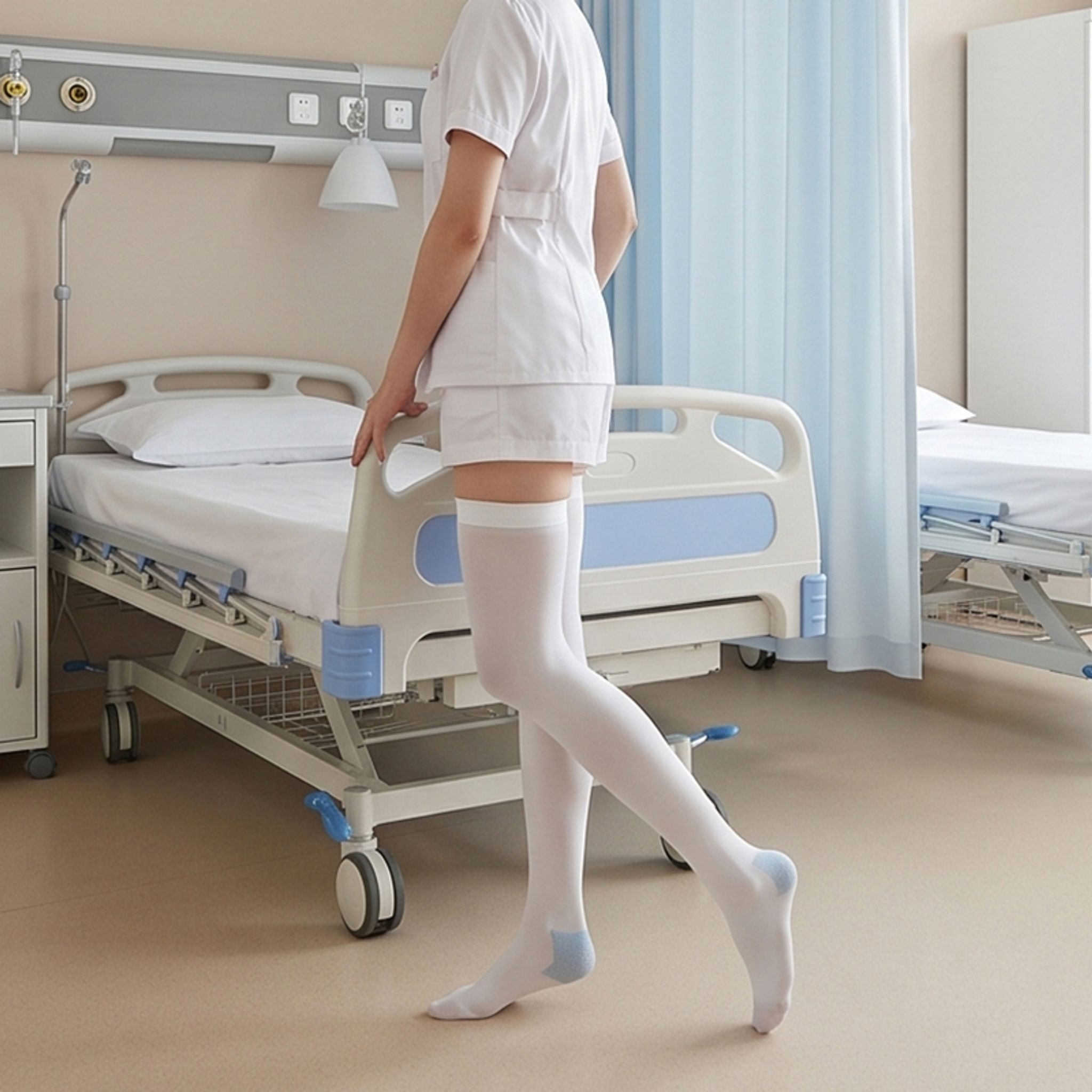Foreign Trade Hot Sale Anti-Blood Clot Gradient Pressure Thigh High White Stockings Mid-Calf Elastic Socks Knitted Nylon thumbnail 9