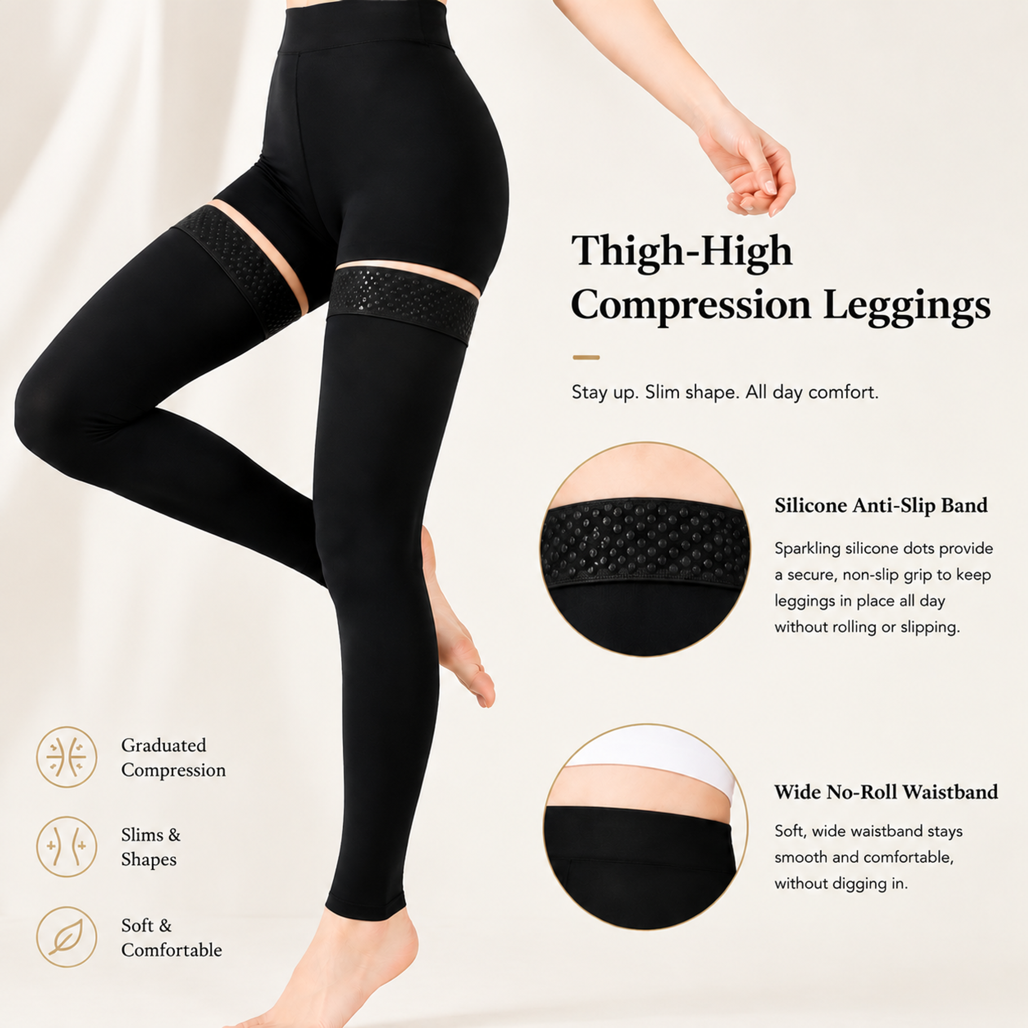 Thigh High Open Toe Compression Stockings 20-30mmHg for Varicose Veins thumbnail 17