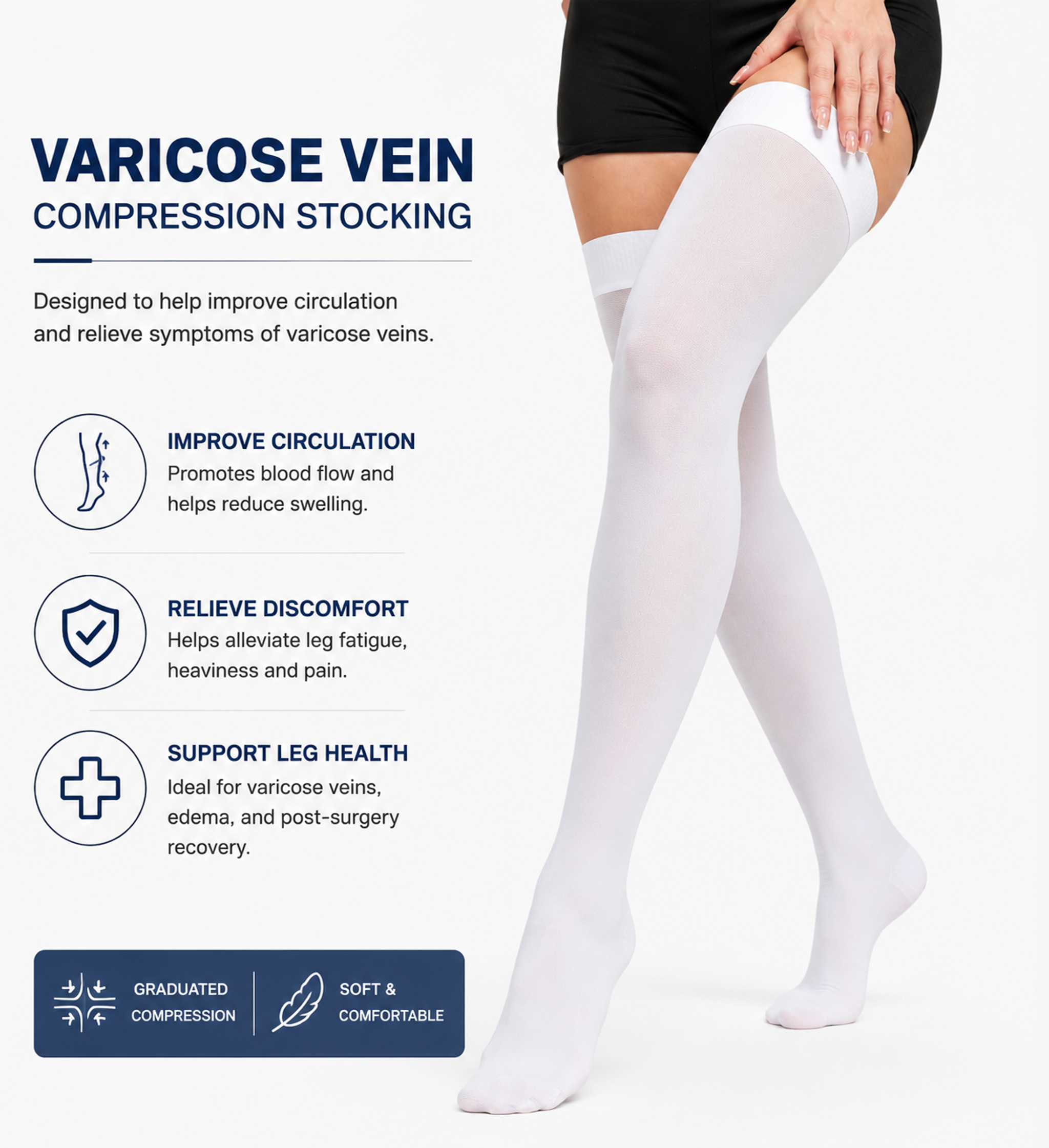 Medias de compresión médicas para mujer 20-30mmHg, pantimedias para varices hasta la rodilla, con banda de silicona antideslizante y compresión graduada miniatura 32
