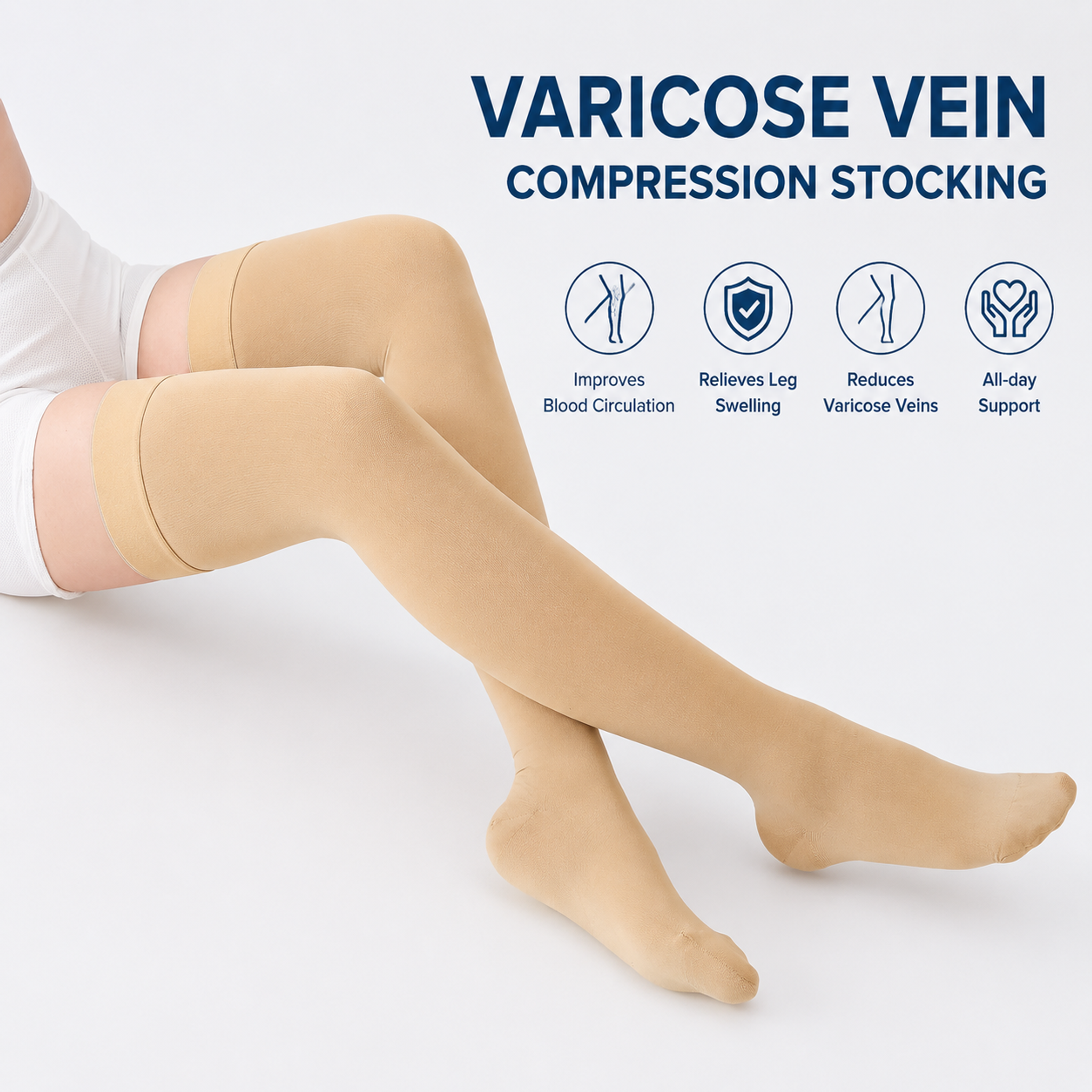Medias de compresión médicas para mujer 20-30mmHg, pantimedias para varices hasta la rodilla, con banda de silicona antideslizante y compresión graduada