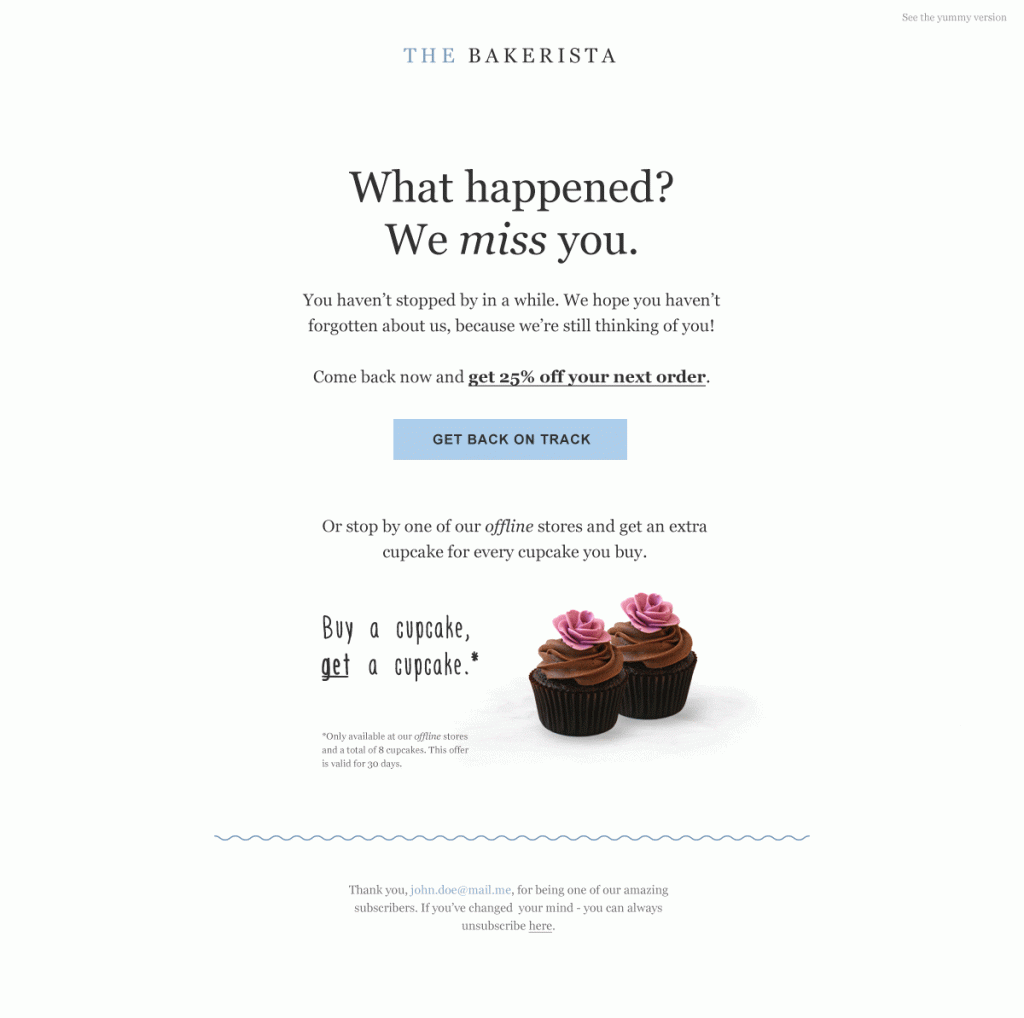 The Bakerista winback email