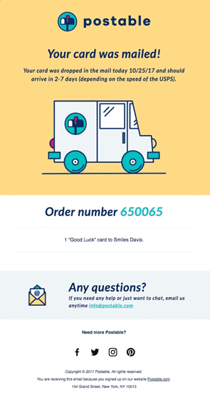 shipping information email
