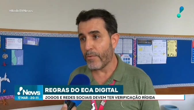 Coordenador Bruno Reis participa de reportagem da RedeTV News sobre as regras do ECA Digital