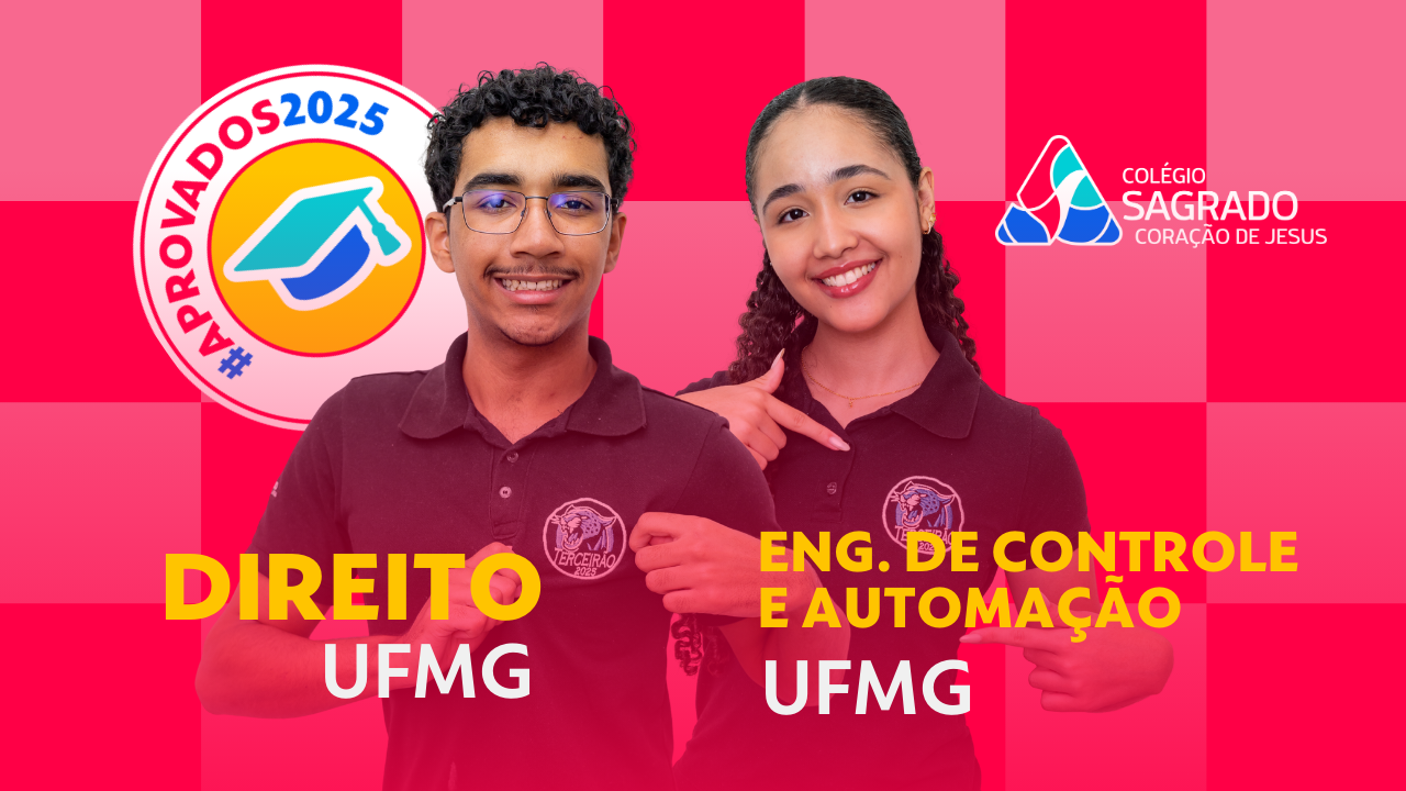 Arte de aprovação de dois ex-alunos em Direito e Engenharia de Controle e Automação na UFMG
