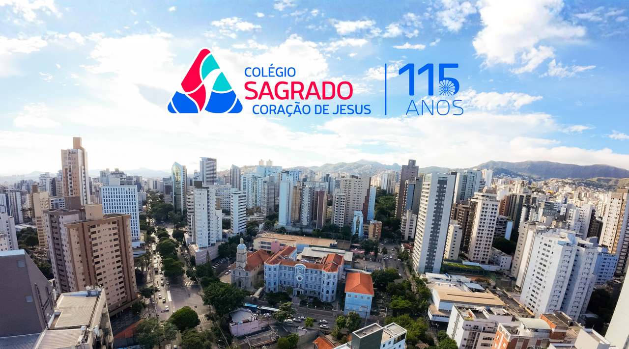Vista aérea do Colégio Sagrado Coração de Jesus na Savassi com a marca dos 115 anos