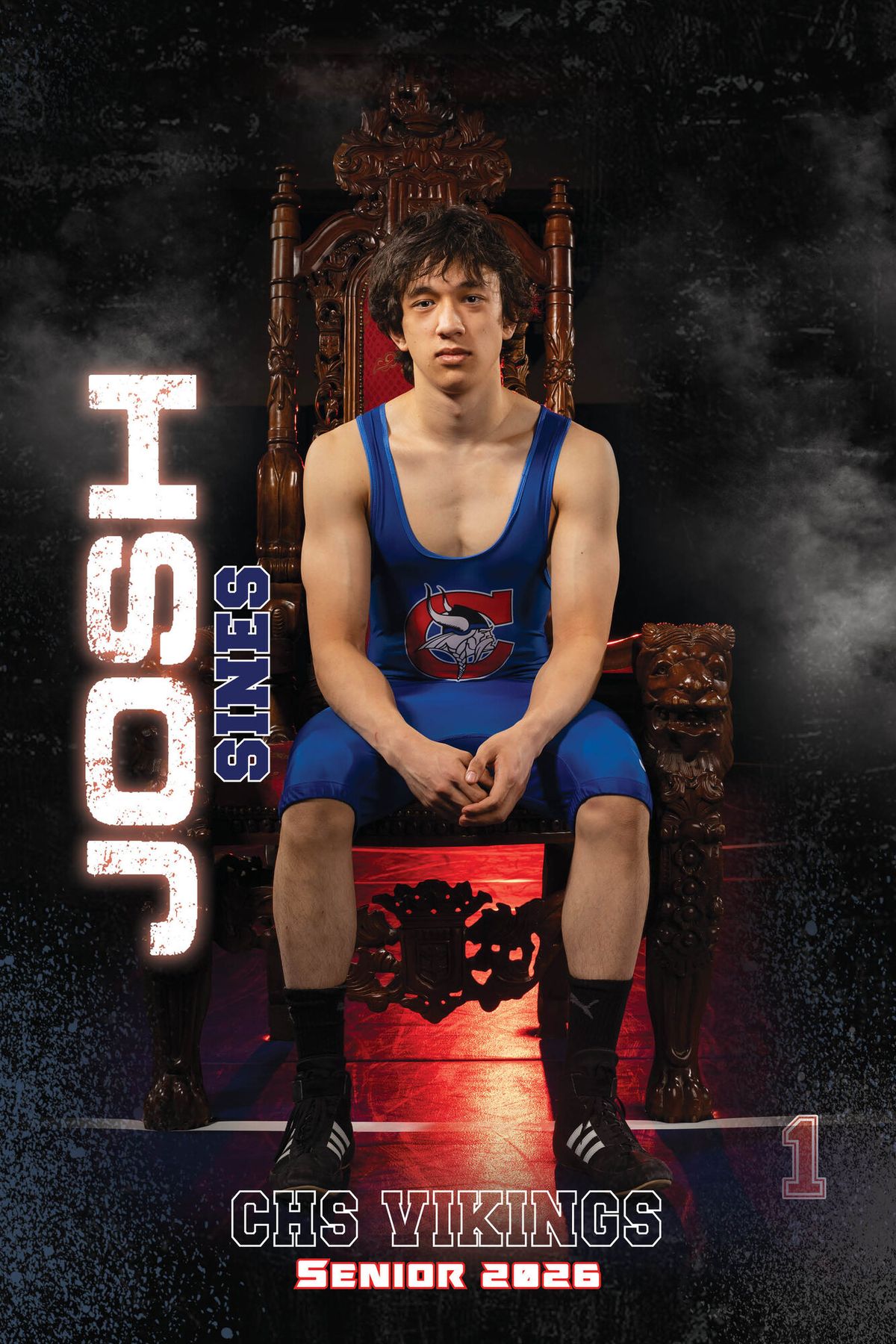 Individual athlete banner for a Coeur d'Alene Vikings wrestling player