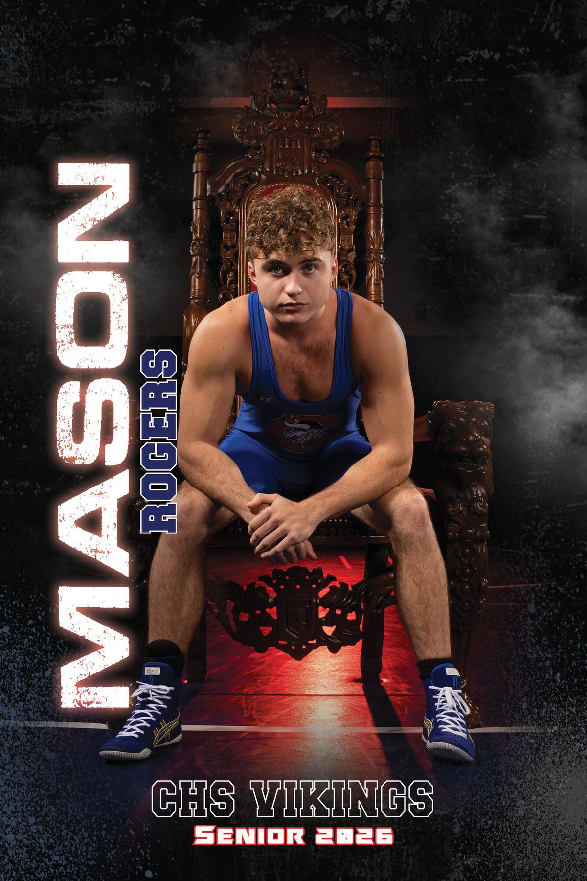 Individual athlete banner for a Coeur d'Alene Vikings wrestling player