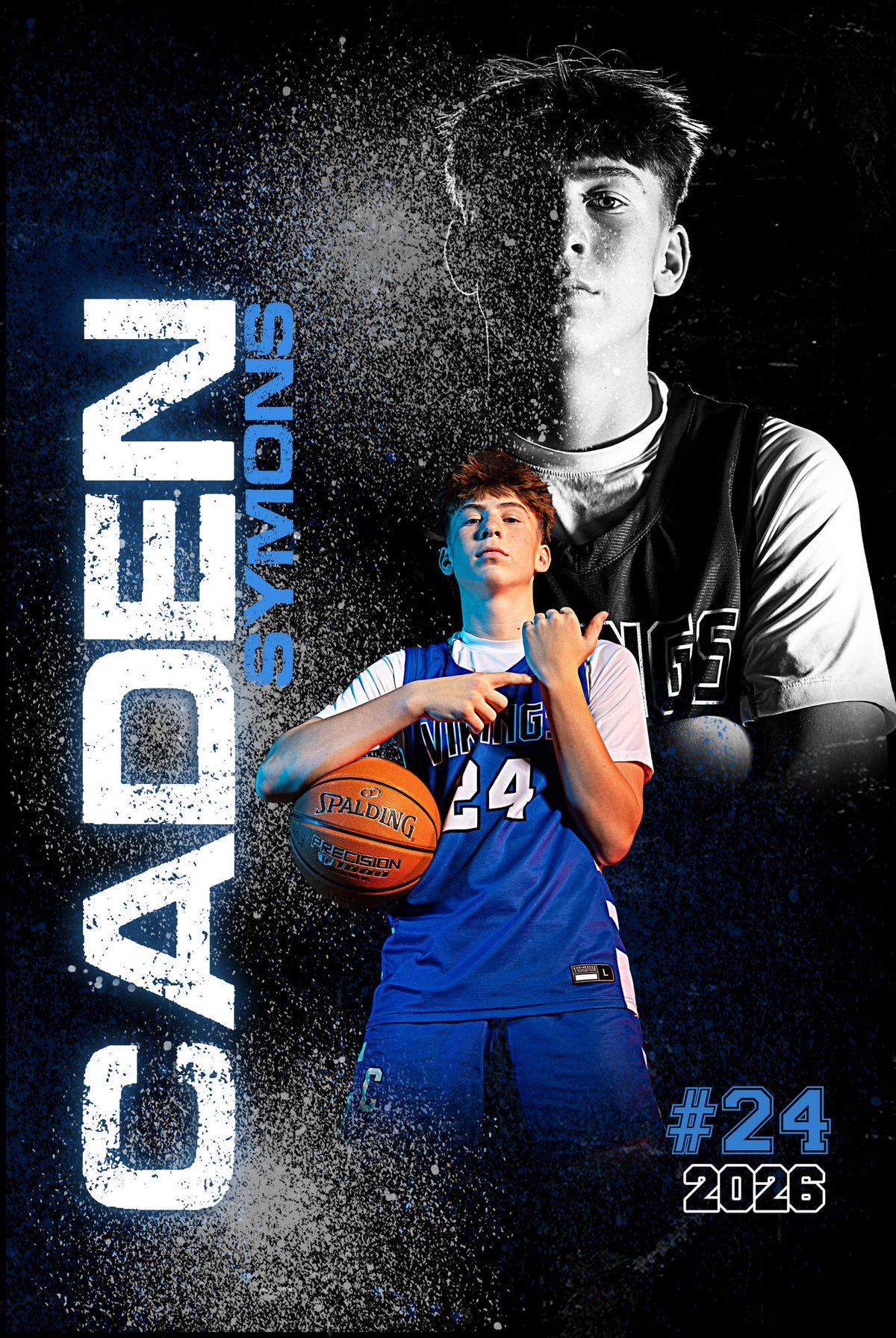 Individual athlete banner for a Coeur d'Alene Vikings basketball player