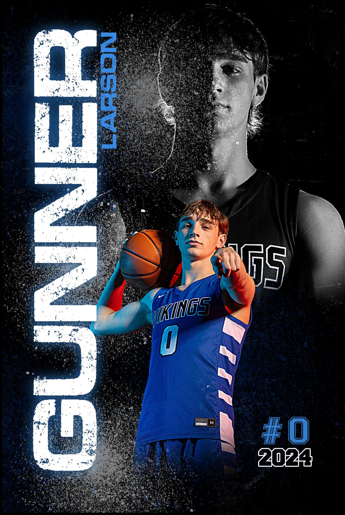 Individual athlete banner for a Coeur d'Alene Vikings basketball player