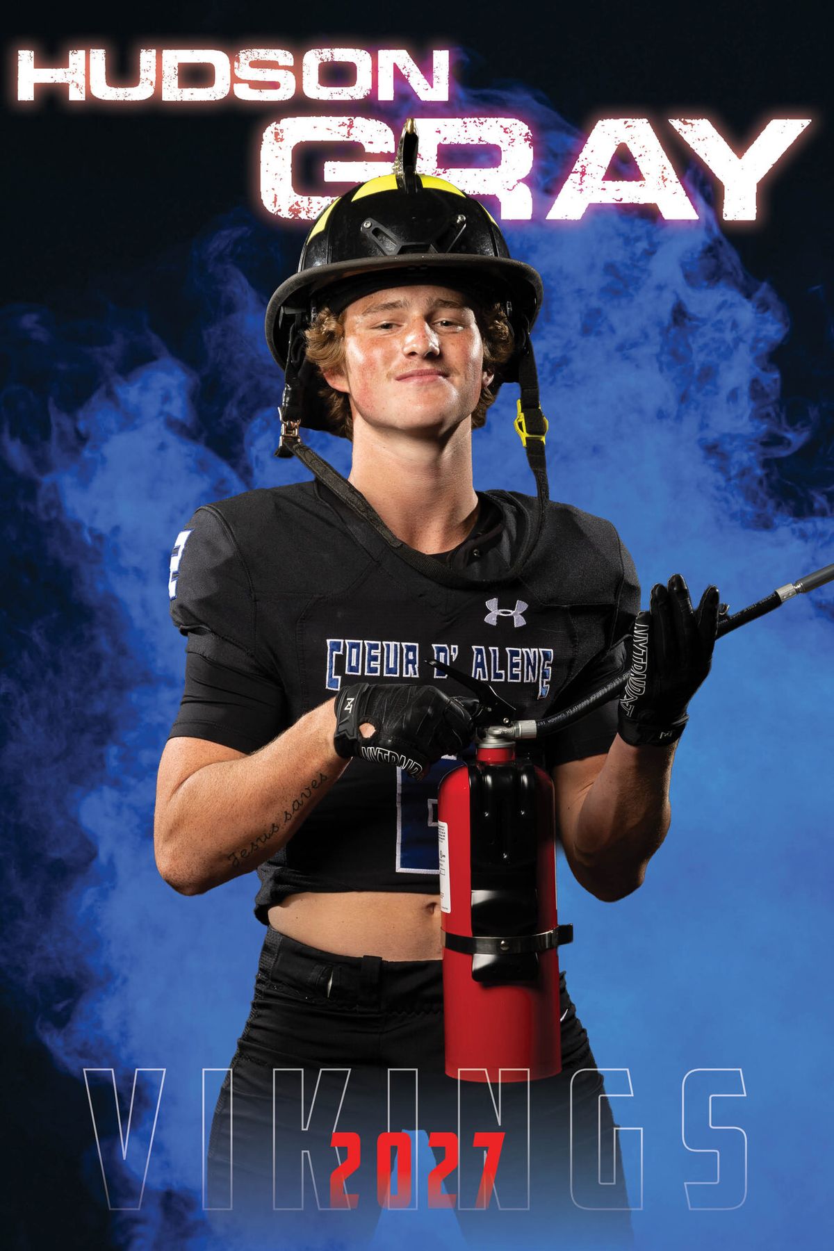 Individual athlete banner for a Coeur d'Alene Vikings football player